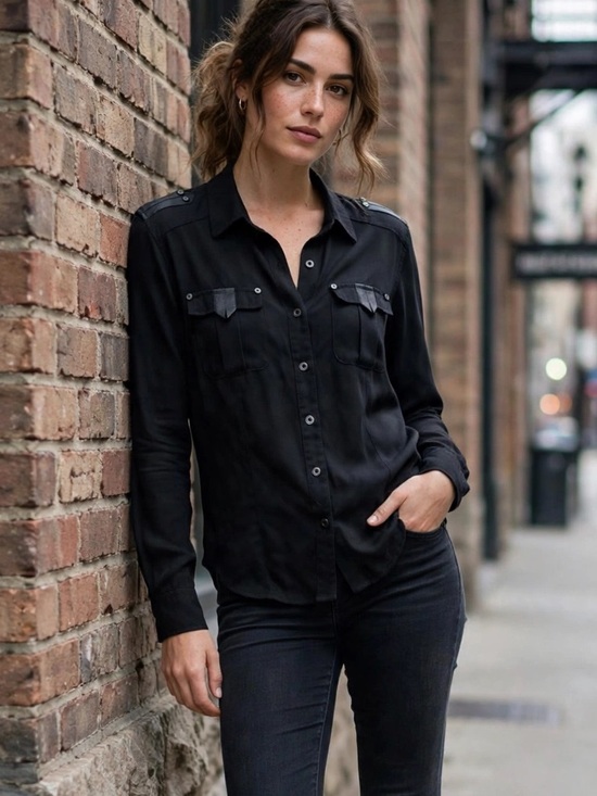 HARLEY-DAVIDSON Tops - Harley Davidson Shirt Womens M Black Button Down Chest Pockets Epaulet Biker